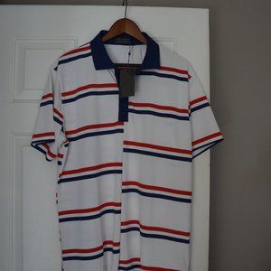 BNWT Men's  G-Fore Polo Golf Shirt XL stripe  Red/White Blue